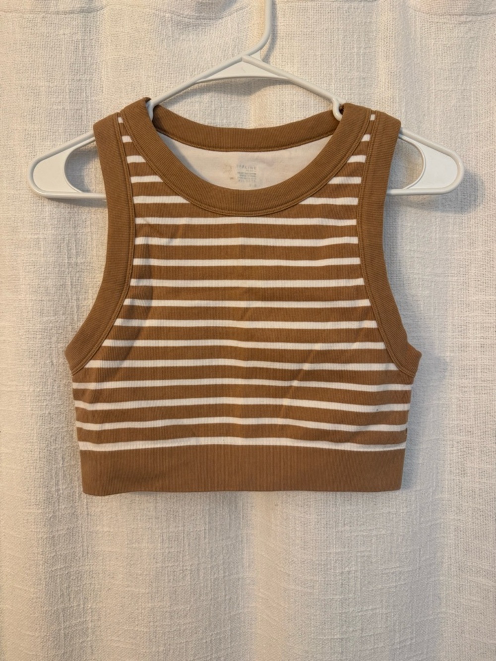 aerie Brown and White Striped Ribbed Crop Tank